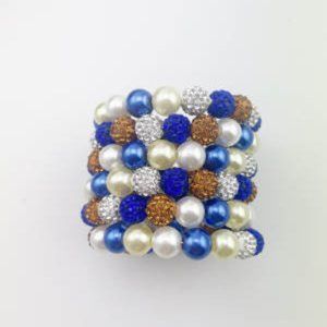 Royal Blue, Gold and Pearl Wrap Bracelet